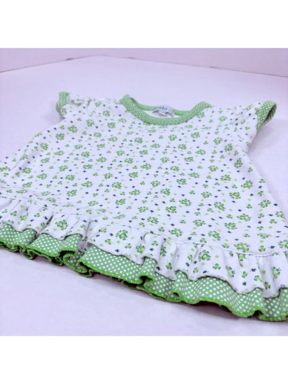 Vintage Girls 4 Leaf Clover St Patty's Day Dress + Bloomers Set Outfit 6m - 12m